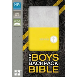 NIV Boys Backpack Bible, Compact, Leathersoft, Yellow/Charcoal